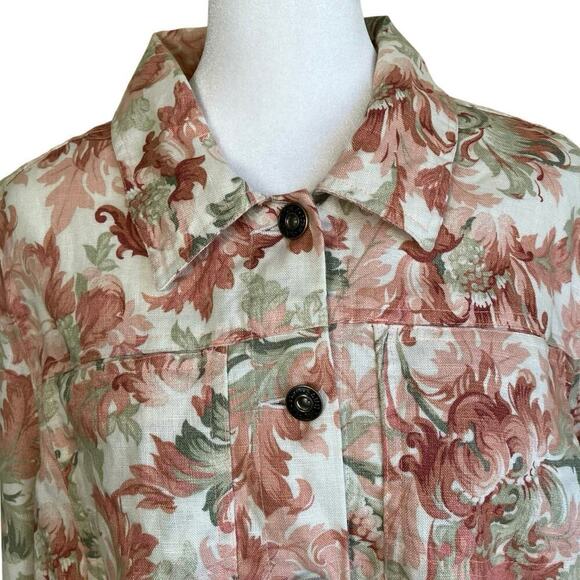 Saint Tropez West Vintage 90s Tapestry Print Trucker Jacket 100% Linen Sz L/XL - Picture 3 of 16